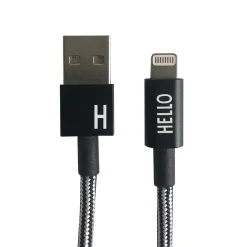Design Letters - IPhone oplader kabel - "H" - Sort/Hvid