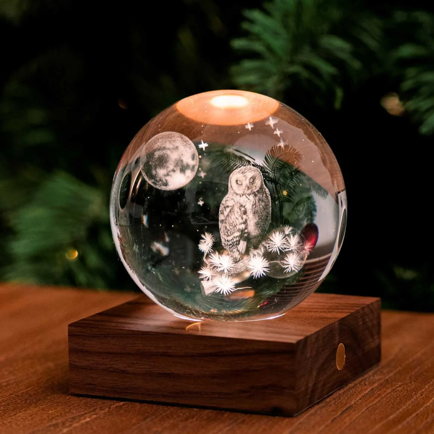 Gingko - Amber Crystal Light Bordlampe - 3D The Owl Moon