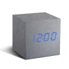 Gingko - Wooden Cube Click Clock Aluminium / Blue LED