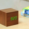 Gingko - Wooden Cube Click Clock Walnut/ Green LED