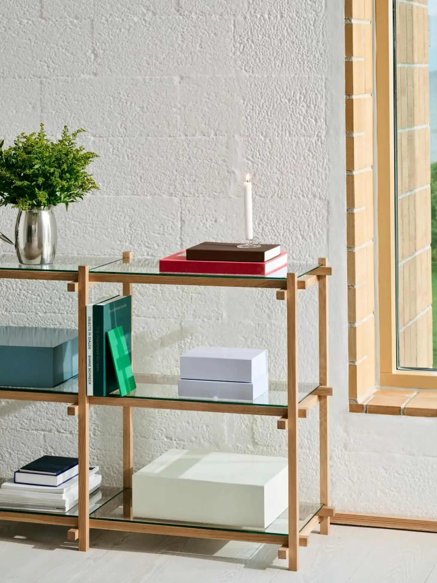 Hay - Woody Shelving 2.0 Column Low - Klar Glas/Eg - 9 hylder