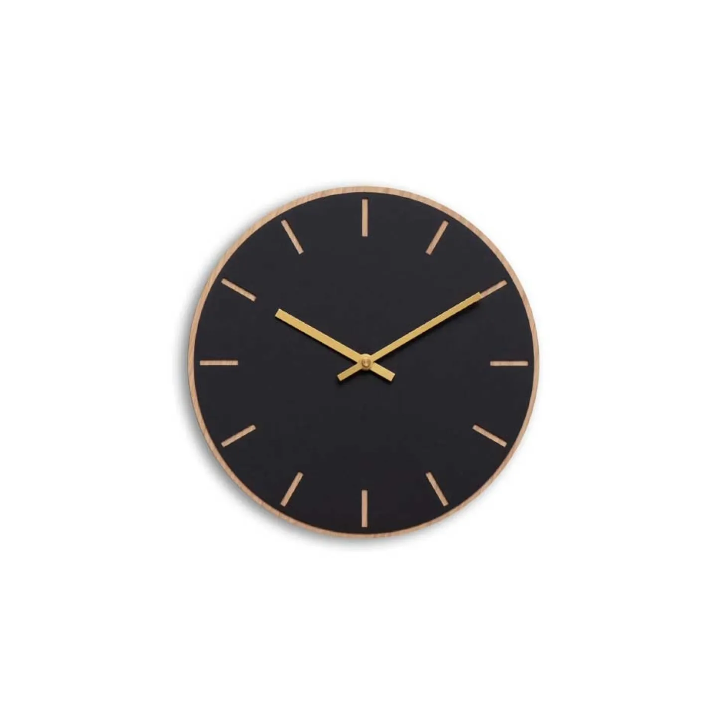Hemverk - Vægur - Lys Eg/Sort - Guld visere - Ø28 cm
