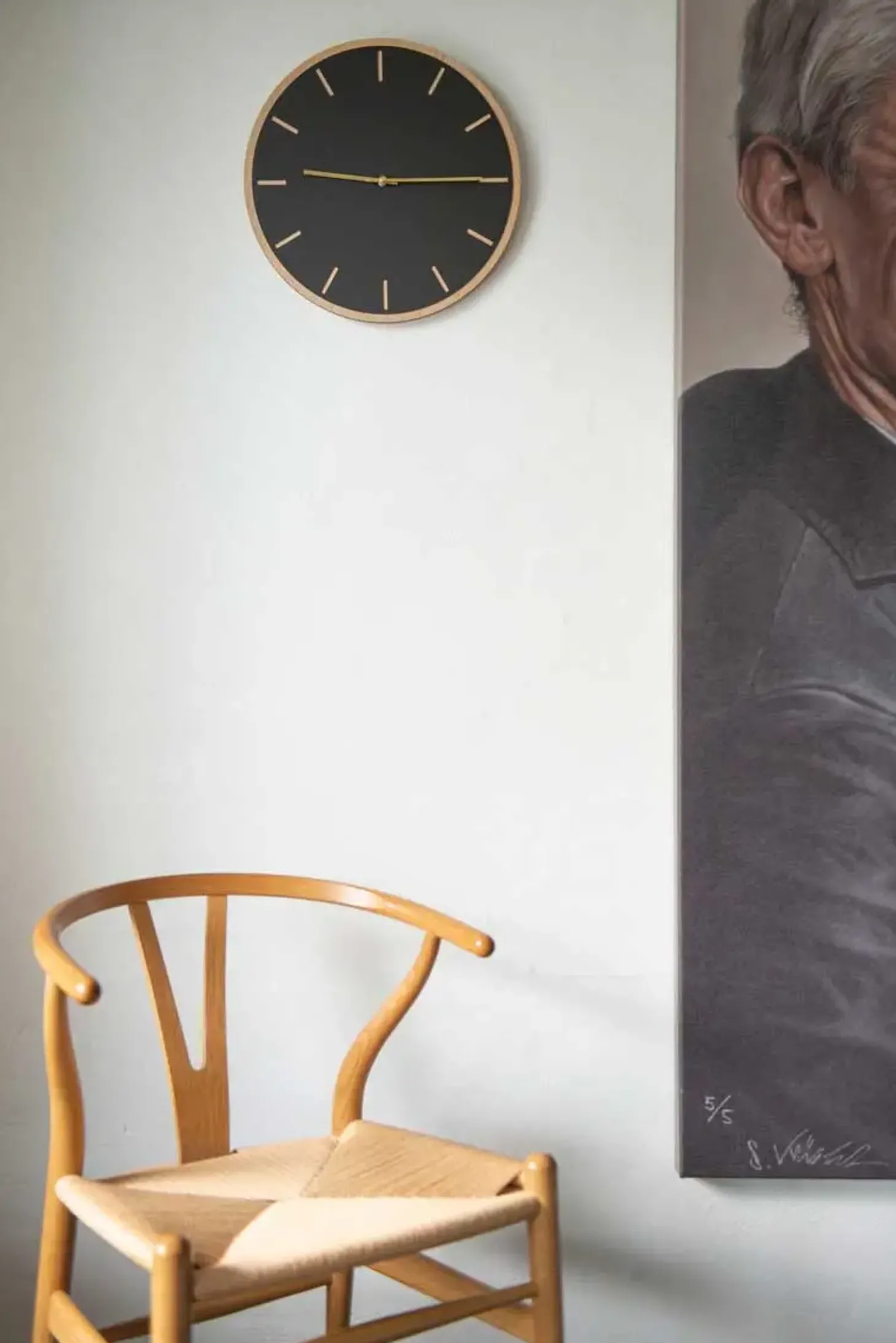 Hemverk - Vægur - Lys Eg/Sort - Kobber visere - Ø28 cm