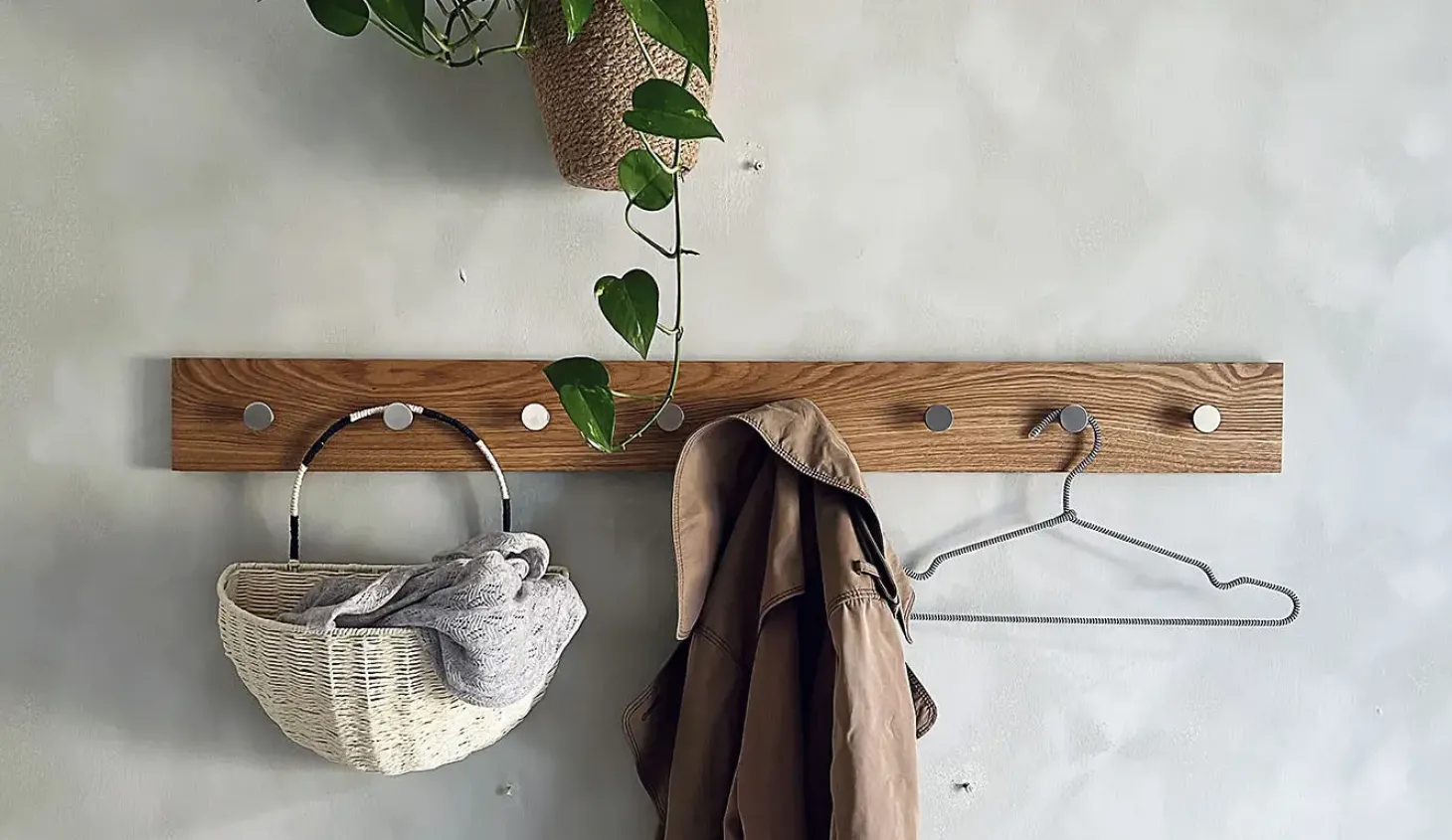 Moudhome - OAK Knagerække Egetræ Med Stål Knager - 100 cm