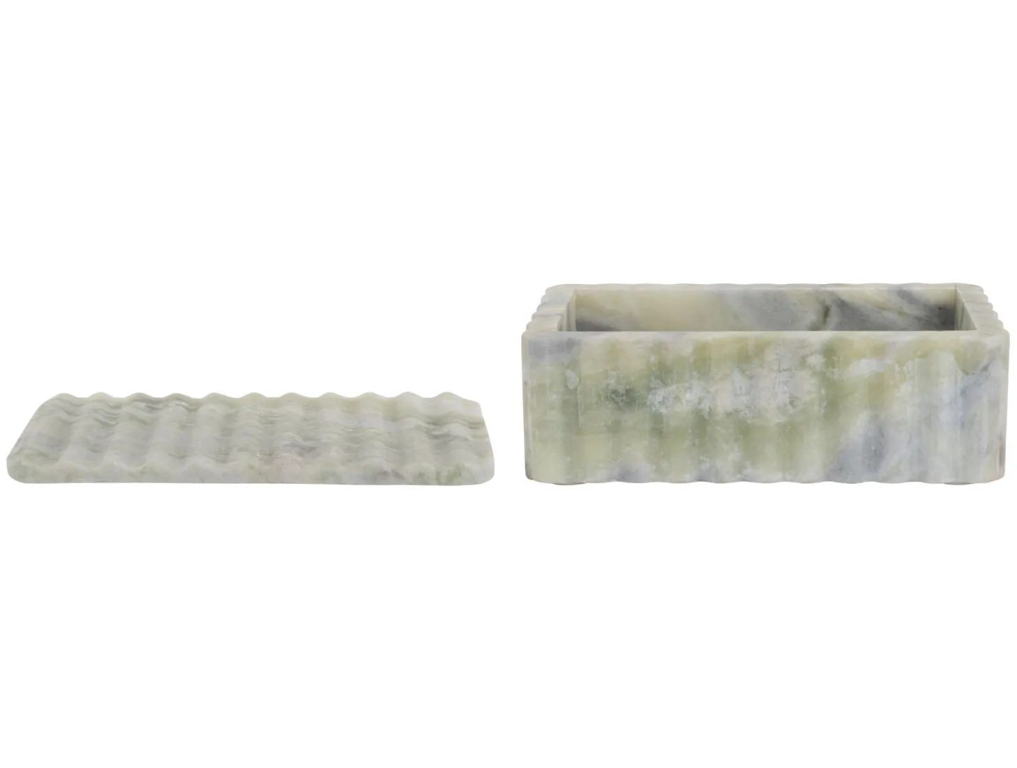 Present time - Bowl rectangle with lid marble himalayan green