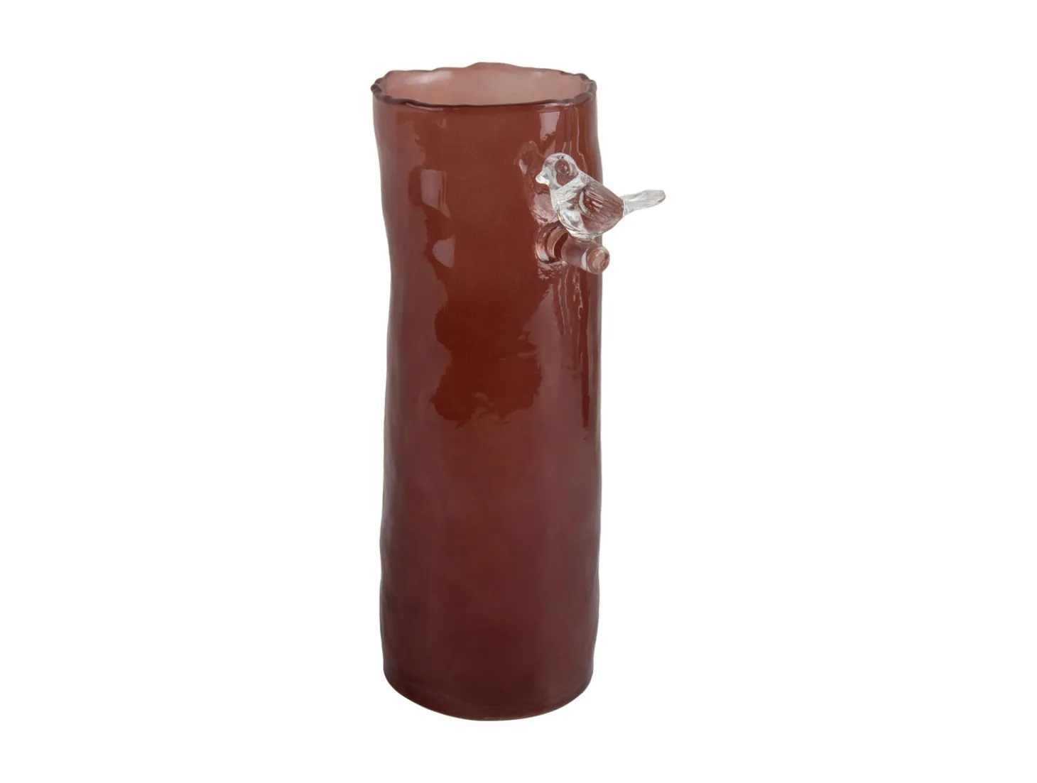 Present time - Vase Bird On Branch large red ochre