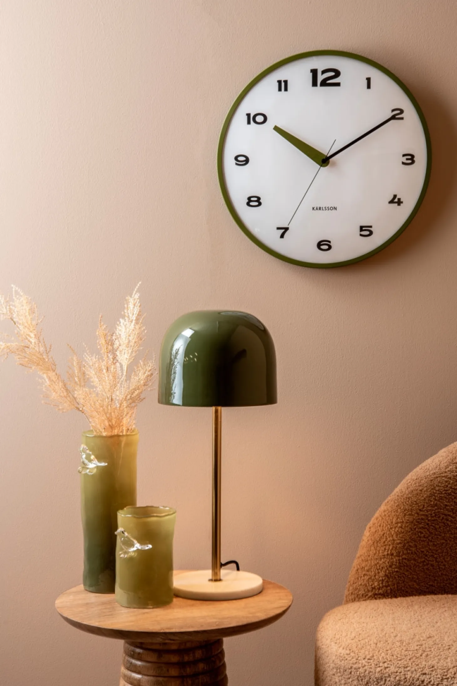 Present time - Vase Bird On Branch large army green