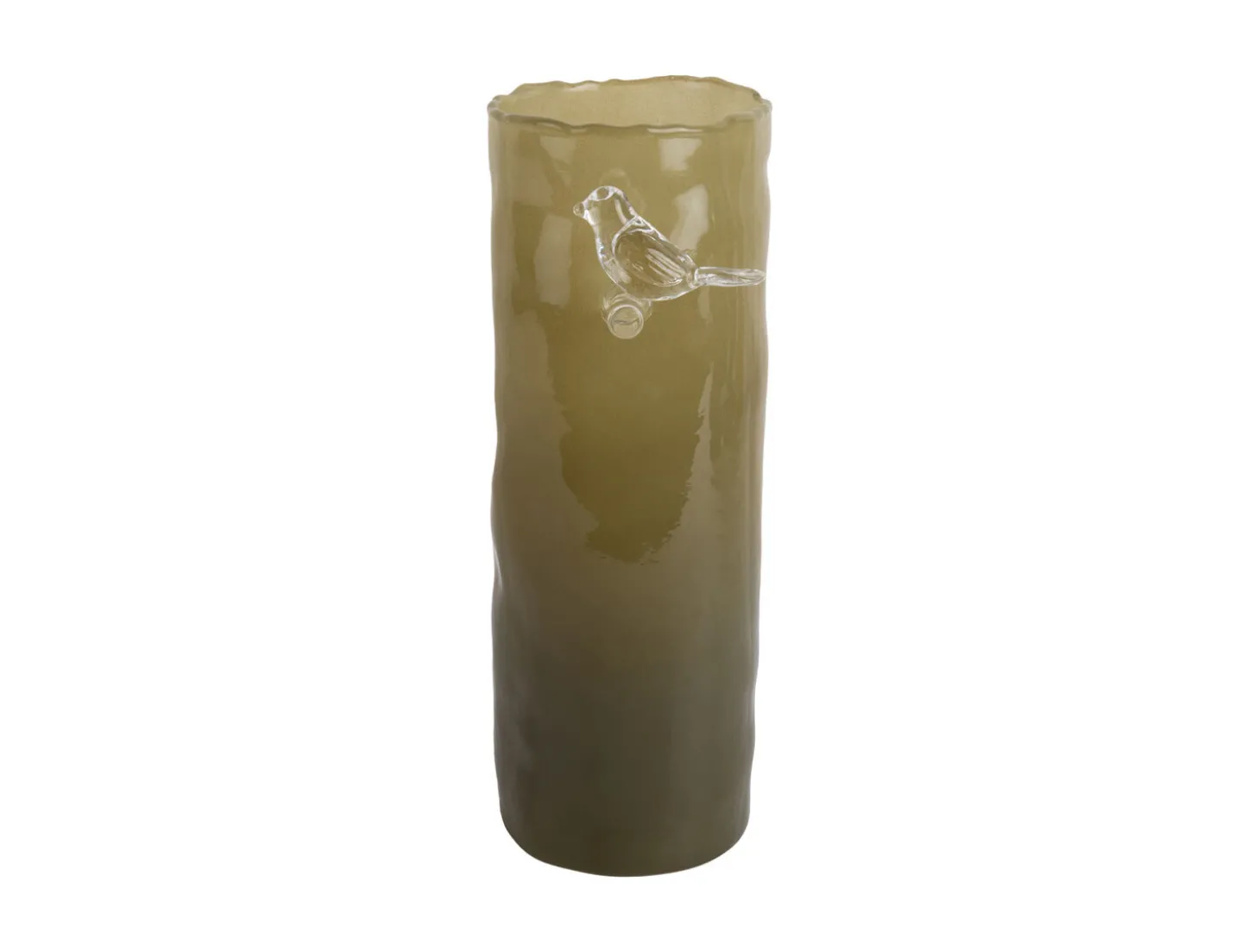 Present time - Vase Bird On Branch large army green