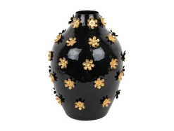 Present time - Vase Golden Flowers enamel black