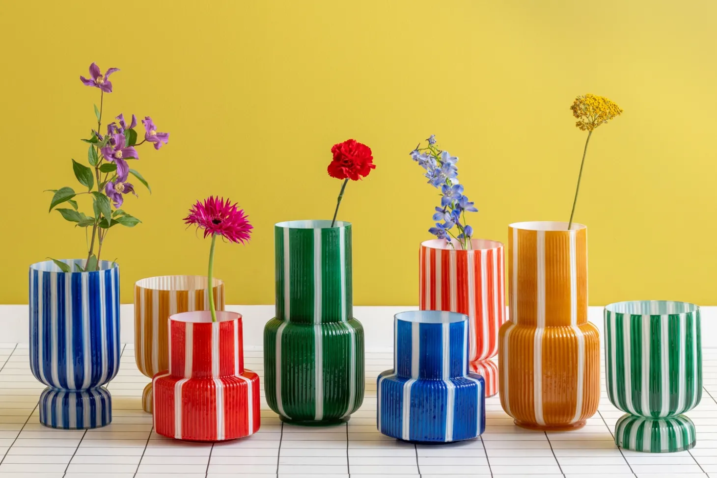 Present time - Vase Rayado Retro wide cobalt blue