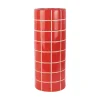 Present time - Vase Retro Tiles round large bright scarlet red
